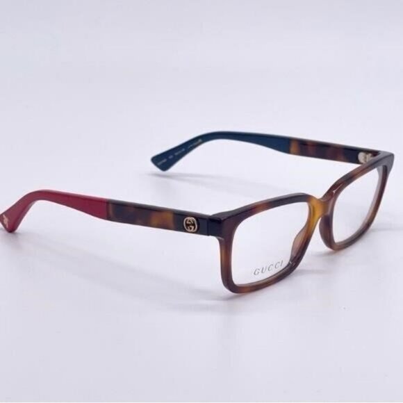 Authentic- New - Gucci GG 0168O 008 Havana EyeglassBlue Red Temple Ti… - Picture 4 of 11